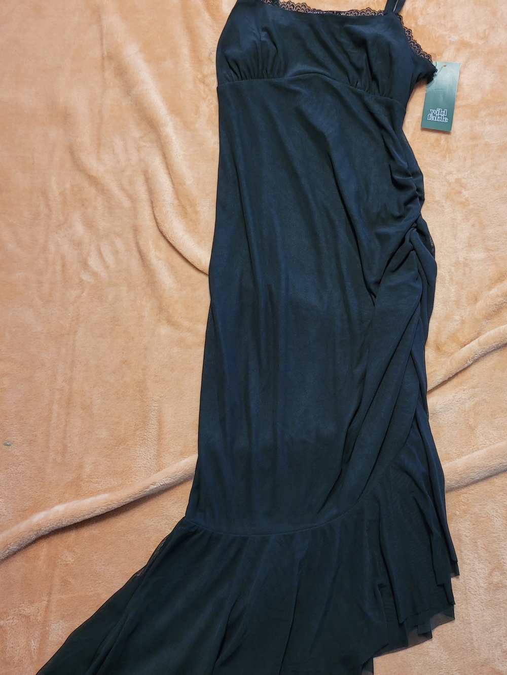 Black Women's Maxi Dress with Lace Trim